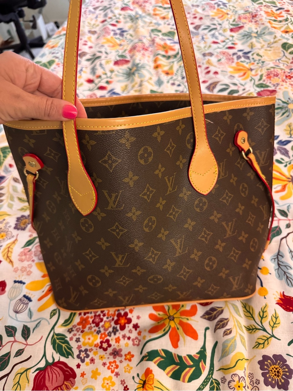 Classic Brown Monogram Canvas Handbag with Tan Leather Trim - Picture 6 of 11